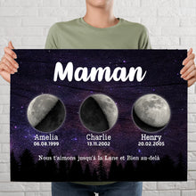 Charger l'image dans la galerie, Phase de lune personnalisés noms, Impressions sur métal cadeaux pour maman, de fête des mères, nous t’aimons jusqu’à la lune et bien au-delà