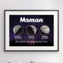Charger l'image dans la galerie, Phase de lune personnalisés noms, Impressions sur métal cadeaux pour maman, de fête des mères, nous t’aimons jusqu’à la lune et bien au-delà