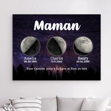 Charger l'image dans la galerie, Phase de lune personnalisés noms, Impressions sur métal cadeaux pour maman, de fête des mères, nous t’aimons jusqu’à la lune et bien au-delà