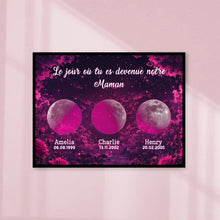 Charger l'image dans la galerie, Phase de lune personnalisés noms, Impressions sur métal cadeaux pour maman, de fête des mères, roses Le jour où tu es devenue notre maman