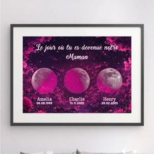 Charger l'image dans la galerie, Phase de lune personnalisés noms, Impressions sur métal cadeaux pour maman, de fête des mères, roses Le jour où tu es devenue notre maman