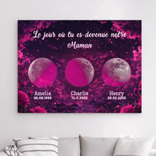 Charger l'image dans la galerie, Phase de lune personnalisés noms, Impressions sur métal cadeaux pour maman, de fête des mères, roses Le jour où tu es devenue notre maman