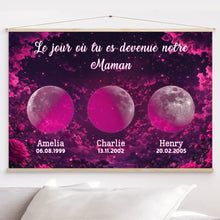 Charger l'image dans la galerie, Phase de lune personnalisés noms, Impressions sur métal cadeaux pour maman, de fête des mères, roses Le jour où tu es devenue notre maman