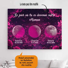 Charger l'image dans la galerie, Phase de lune personnalisés noms, Impressions sur métal cadeaux pour maman, de fête des mères, roses Le jour où tu es devenue notre maman