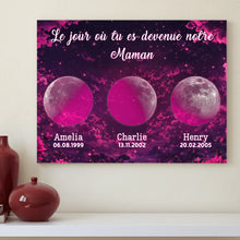 Charger l'image dans la galerie, Phase de lune personnalisés noms, Impressions sur métal cadeaux pour maman, de fête des mères, roses Le jour où tu es devenue notre maman