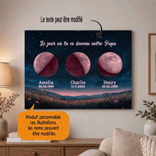 Charger l'image dans la galerie, Phase de lune personnalisés noms, métal cadeaux pour papa, de fête des pères, Lune de la naissance, Belle colline la nuit