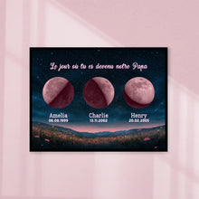 Charger l'image dans la galerie, Phase de lune personnalisés noms, métal cadeaux pour papa, de fête des pères, Lune de la naissance, Belle colline la nuit