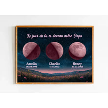 Charger l'image dans la galerie, Phase de lune personnalisés noms, métal cadeaux pour papa, de fête des pères, Lune de la naissance, Belle colline la nuit
