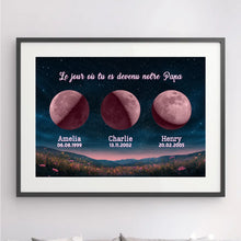Charger l'image dans la galerie, Phase de lune personnalisés noms, métal cadeaux pour papa, de fête des pères, Lune de la naissance, Belle colline la nuit
