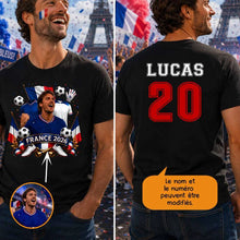 Charger l'image dans la galerie, France Football T-Shirt personnalisés nom et photo, cadeau pour femme, homme, world football cup 2026