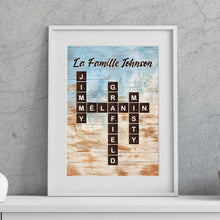Charger l'image dans la galerie, Toile à Suspendre Mots Croisés Personnalisée avec Prénoms et Nom de Famille – Cadeau Famille Personnalisé