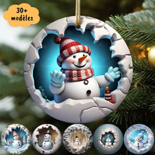 Charger l'image dans la galerie, Ornement de Noël 3D bonhomme de neige, Boule de Noël en céramique, Décoration de l'arbre de Noël