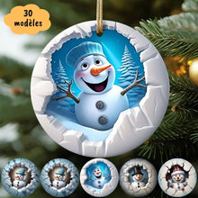 Charger l'image dans la galerie, Ornement de Noël 3D bonhomme de neige, Boule de Noël en céramique, Décoration de Noël