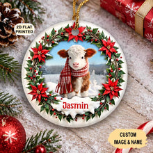 Charger l'image dans la galerie, Ornement en Céramique Vache Hereford Personnalisé avec Prénom – Cadeau de Noël pour Amoureux des Vaches