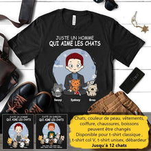 Charger l'image dans la galerie, Jusqu'à 12 chats, tee shirt personnalisé chat, t-shirt chat homme, juste un homme qui aime les chats