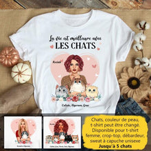 Charger l'image dans la galerie, Jusqu'à 5 chats, tee shirt personnalisé chat, t shirt femme maman chat, la vie est meilleure avec les chats