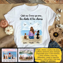 Charger l'image dans la galerie, Jusqu'à 6 animaux, t shirt personnalisé chat et chien, juste une femme qui aime les chats et les chiens