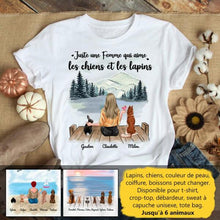 Charger l'image dans la galerie, Jusqu'à 6 animaux, t shirt personnalisé lapin et chien, tee shirt lapin chien femme, juste une femme qui aime les chiens et les lapins