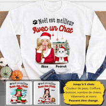 Charger l'image dans la galerie, Jusqu'à 5 chats, t shirt maman chat, tee shirt personnalisé chat, Noël est meilleur Avec des chats
