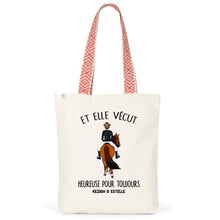 Charger l'image dans la galerie, Sac fourre-tout cheval, Et elle vécut heureuse. Tote bag personnalisée de fille de cheval