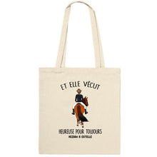 Charger l'image dans la galerie, Sac fourre-tout cheval, Et elle vécut heureuse. Tote bag personnalisée de fille de cheval