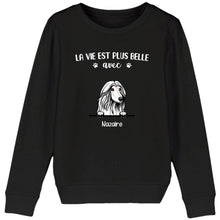 Charger l'image dans la galerie, Jusqu'à 9 chiens, Pull personnalisé chien, Sweat à col rond chien, La vie plus belle avec chiens