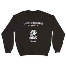 Charger l'image dans la galerie, Jusqu'à 9 chiens, Pull personnalisé chien, Sweat à col rond chien, La vie plus belle avec chiens