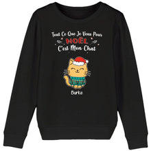 Charger l'image dans la galerie, Jusqu'à 9 chats, Pull chat personnalisé, Sweat à col rond Noël, Tout ce que je veux pour Noël, ce sont mes chats