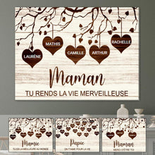 Charger l'image dans la galerie, Jusqu'à 16 noms, Toile personnalisée, cadeau pour maman, grand-mère, mamie, fête des mères, Tu rends la vie merveilleuse