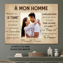 Charger l'image dans la galerie, Toile personnalisée, Cadeau pour femme, mari, A mon homme/A ma femme, quand je dis je t'aime