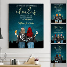 Charger l'image dans la galerie, Jusqu'à 3 amis, Toile personnalisée, cadeau pour les meilleurs amis, Les vrais amis sont commes des étoiles