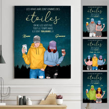 Charger l'image dans la galerie, Jusqu'à 2 filles, Toile personnalisée, Cadeau pour les meilleurs amis, Les vrais amis sont commes des étoiles