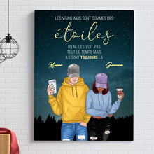 Charger l'image dans la galerie, Jusqu'à 2 filles, Toile personnalisée, Cadeau pour les meilleurs amis, Les vrais amis sont commes des étoiles