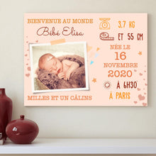 Charger l'image dans la galerie, Toile photo bébé personnalisée, cadeau pour maman, famille, bébé nouveau-né, Bienvenue au monde milles et un cârlins