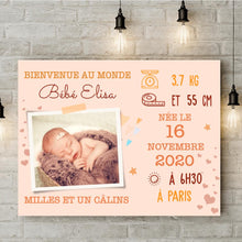 Charger l'image dans la galerie, Toile photo bébé personnalisée, cadeau pour maman, famille, bébé nouveau-né, Bienvenue au monde milles et un cârlins