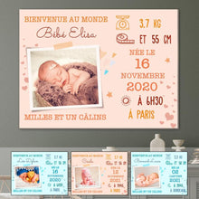 Charger l'image dans la galerie, Toile photo bébé personnalisée, cadeau pour maman, famille, bébé nouveau-né, Bienvenue au monde milles et un cârlins