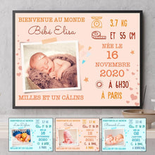 Charger l'image dans la galerie, Poster photo bébé personnalisée, cadeau pour maman, famille, bébé nouveau-né, Bienvenue au monde milles et un cârlins