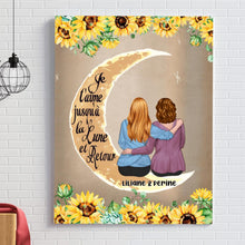 Charger l'image dans la galerie, Toile personnalisée, cadeau pour maman et fille, je t'aime jusqu'à la lune et retour