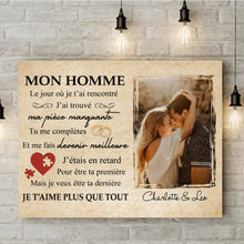 Charger l'image dans la galerie, Toile photo personnalisée, cadeau pour couple, cadeau pour mari/femme, ma pièce manquante