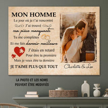 Charger l'image dans la galerie, Toile photo personnalisée, cadeau pour couple, cadeau pour mari/femme, ma pièce manquante
