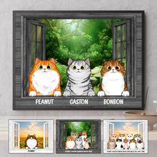 Charger l'image dans la galerie, Jusqu'à 9 chats, Poster personnalisée, Chat mignon furtivement sur fond de fenêtre tournesol, champ de lavande et forêt