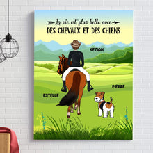 Charger l'image dans la galerie, Jusqu'à 2 chiens, Toile personnalisée, Cadeau pour les amoureux des chevaux et des chiens