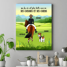 Charger l'image dans la galerie, Jusqu'à 2 chiens, Toile personnalisée, Cadeau pour les amoureux des chevaux et des chiens