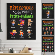 Charger l'image dans la galerie, Jusqu'à 15 enfants, Toile Halloween personnalisé, Toile pour grand-mère grand-père, méfiez-vous de mes petits-enfant
