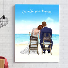 Charger l'image dans la galerie, Couple de mariage sur la plage toile personnalisée, cadeau pour couple, anniversaire de mariage