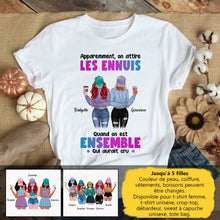 Charger l'image dans la galerie, Jusqu'à 5 filles, noms et arts personnalisés, T shirt personnalisé meilleure amie, t-shirt femme meilleures amies