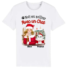 Charger l'image dans la galerie, Jusqu'à 5 chats, t shirt maman chat, tee shirt personnalisé chat, Noël est meilleur Avec des chats