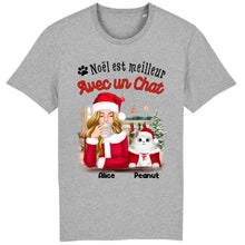 Charger l'image dans la galerie, Jusqu'à 5 chats, t shirt maman chat, tee shirt personnalisé chat, Noël est meilleur Avec des chats