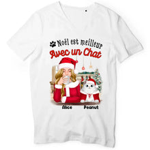 Charger l'image dans la galerie, Jusqu'à 5 chats, t shirt maman chat, tee shirt personnalisé chat, Noël est meilleur Avec des chats