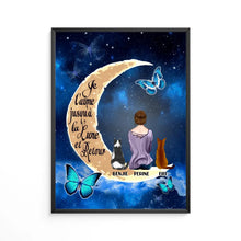 Charger l'image dans la galerie, Jusqu'à 4 chats, Poster personnalisée, Cadeau pour amoureux des chats, Je t'aime jusqu'à la lune et retour
